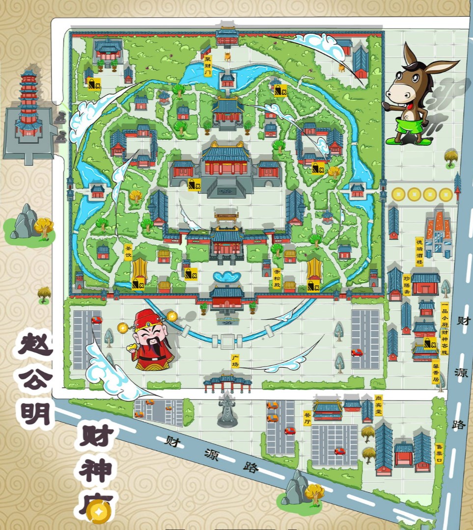 定城镇寺庙类手绘地图